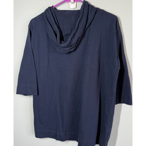 VTG Looney Tunes Embroided Tweety Hooded Sweatshirt Women L Navy Blue 1/4 Sleeve - Picture 2 of 10